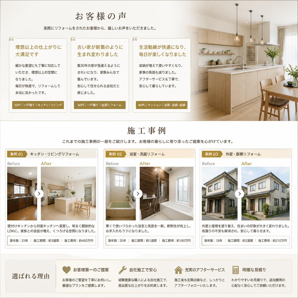お客様の声と施工事例