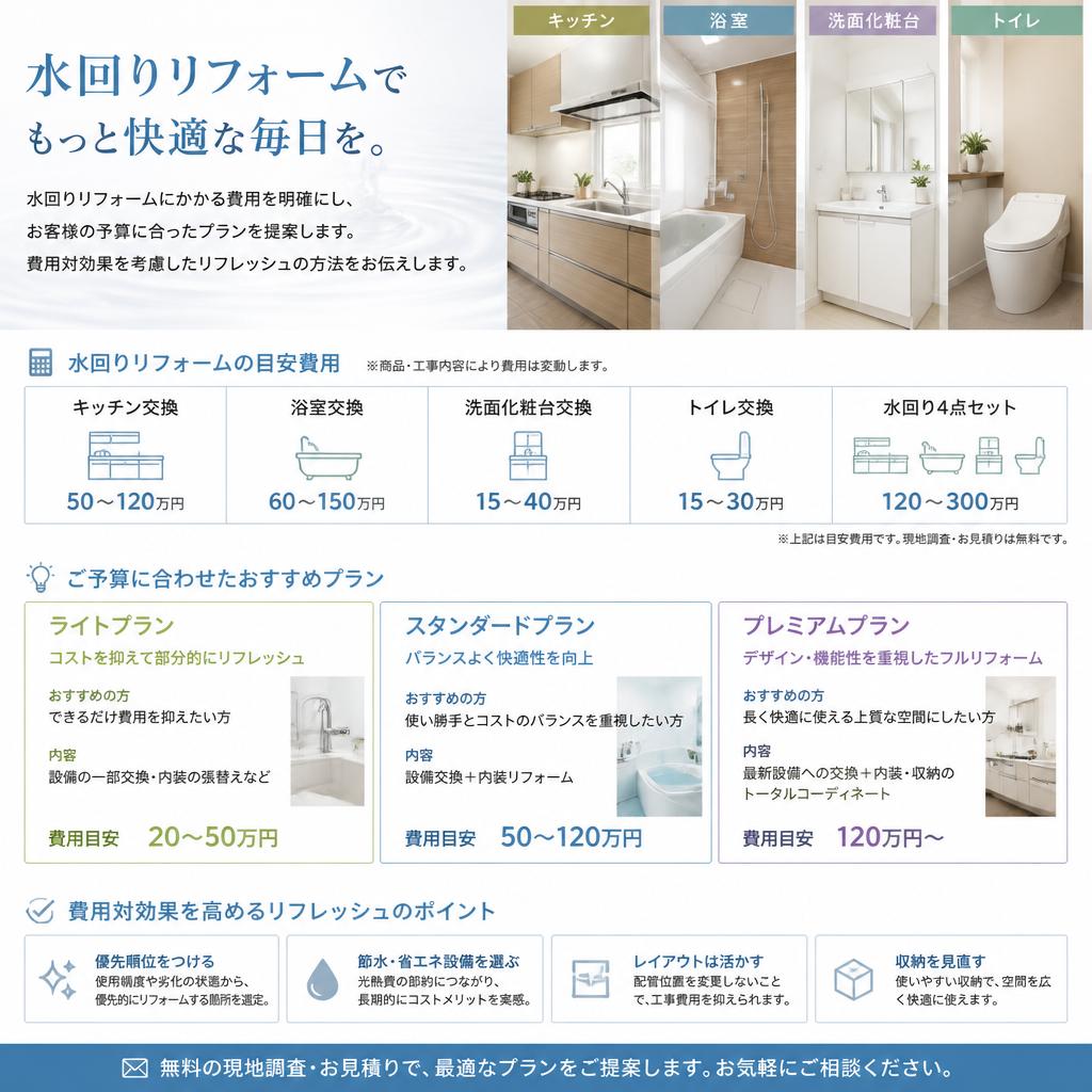 水回りリフォームの費用について