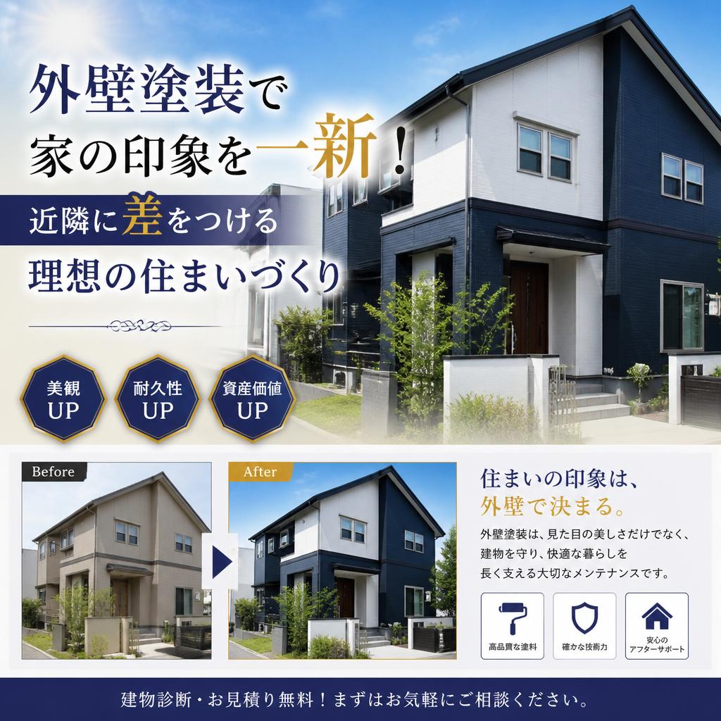 外壁塗装で家の印象を一新！近隣に差をつける理想の住まいづくり