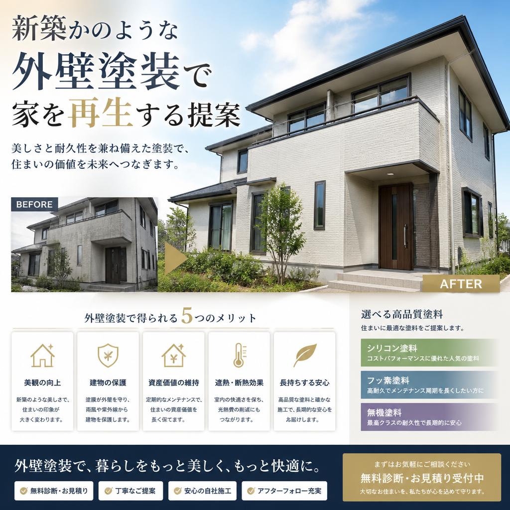 新築かのような外壁塗装で家を再生する提案