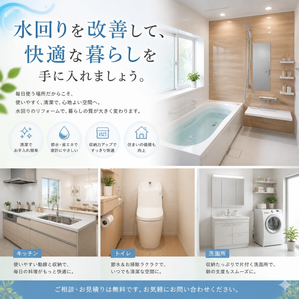 水回りを改善して、快適な暮らしを手に入れましょう。